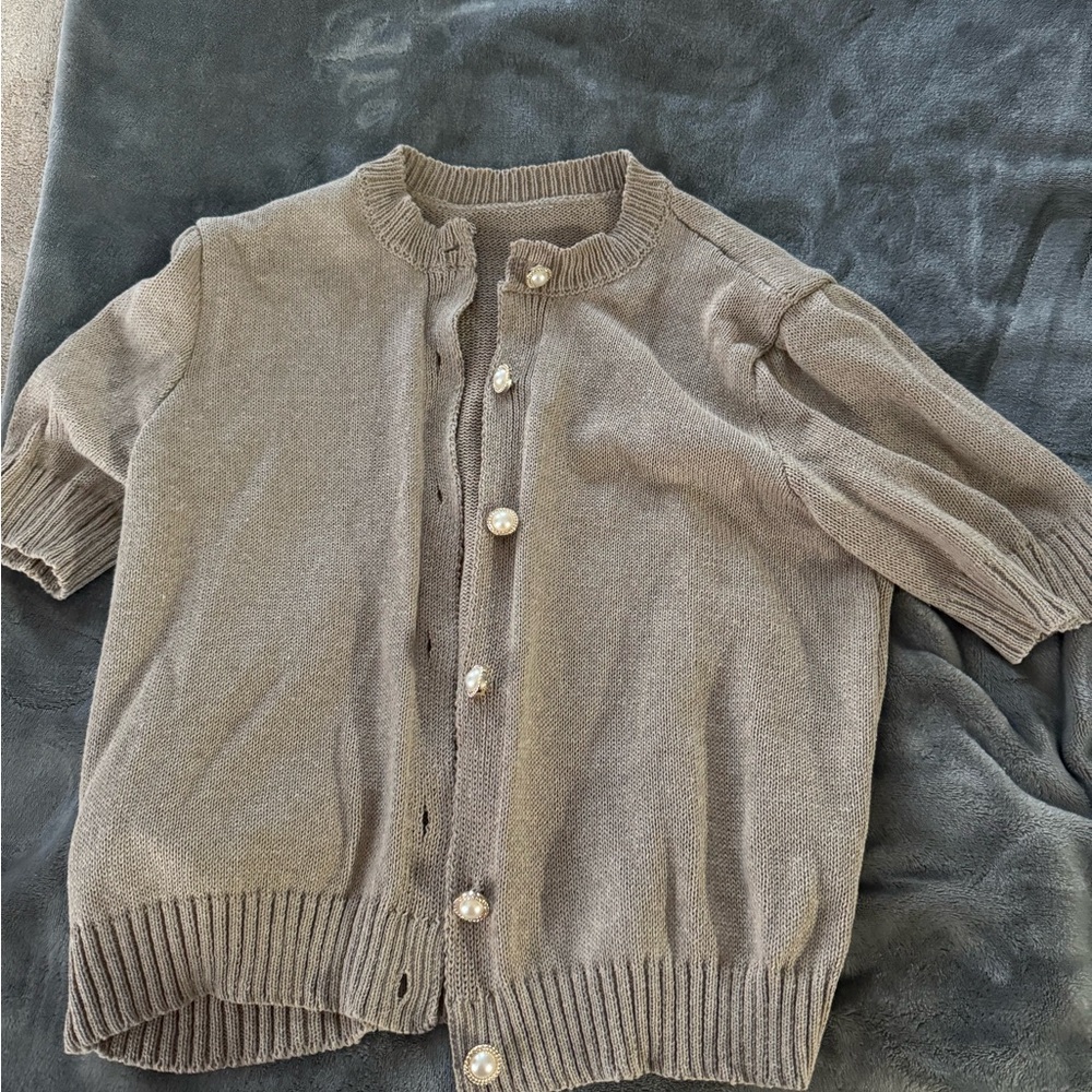 Pearl-Button Taupe Knit Cardigan